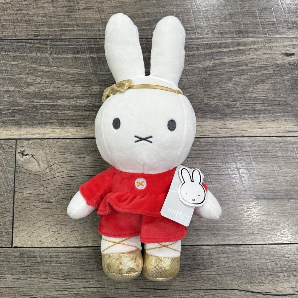 Miffy Ballerina Plush Red‎ Dress Gold Shoes Gold Bow Headband 13" Stuffed Bunny